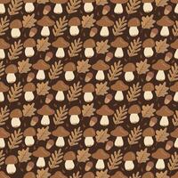 Mushroom and leaf autumn pattern vector