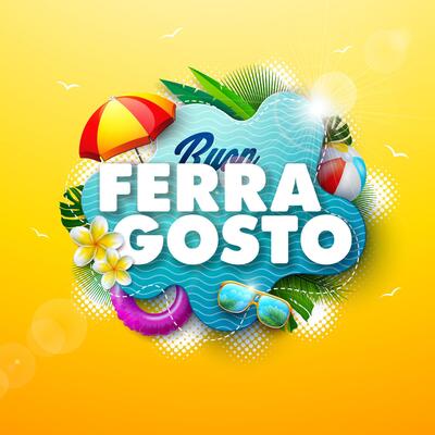 Buon Ferragosto Italian Summer Festival Design with Flower, Summer Holiday Elements and Typography Letter on Abstract Yellow Background. Italian Language Midsummer Illustration for Banner