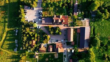 Aerial view from the copter of a small village. View from above. photo