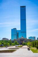 Astana, Kazakhstan - May 21,2025. Modern glass skyscraper in the center of Astana, Kazakhstan. Urban development and architecture in Central Asia. photo