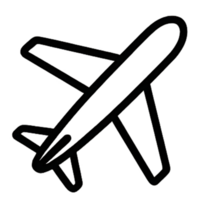 Diagonal airplane icon silhouette facing top-left, minimal aircraft clipart for travel booking apps, aviation graphics, UI buttons, airline themes, infographic use png