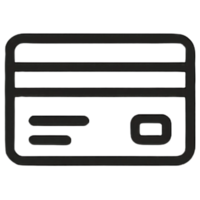 Minimal black credit card icon, electronic payment symbol for mobile wallet apps, online checkout, fintech UI design, financial tools, and banking dashboards png