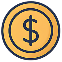 Gold dollar coin icon in flat style, currency symbol for finance apps, investment dashboards, e-commerce platforms, and cryptocurrency interface elements png