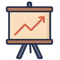 Upward arrow chart icon on presentation board, business growth and financial success symbol for reports, analytics apps, performance tracking, and investment pitches png
