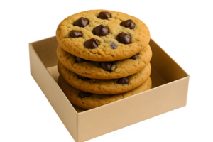 Delicious Chocolate Chip Cookies Stack in Box on Transparent Background png