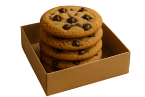 Stack of Delicious Chocolate Chip Cookies in a Box on Transparent Background png