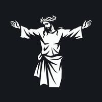 Stylized depiction of jesus christ with arms outstretched and a crown of thorns vector