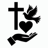 Christian symbols of faith hope and love with a dove and a cross vector
