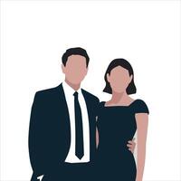 Stylish couple poses together in formal attire against a white background vector