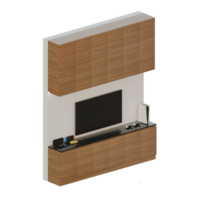 Dark Wood TV Table Set Isometric Left Side View 3D Render Illustration png