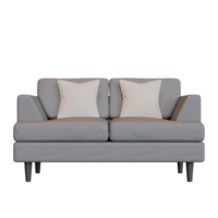 Grey Two Seater Sofa Front View 3D Render Illustration png