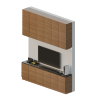 Dark Wood TV Table Set Isometric Right Side View 3D Render Illustration png