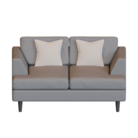 Grey Two Seater Sofa Top Front View 3D Render Illustration png