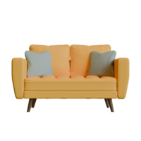 Yellow Two Seater Sofa Front View 3D Render Illustration png