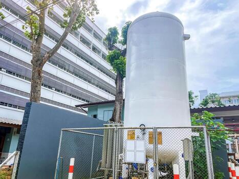 Liquid Oxygen Gas Storage Tank for storing oxygen in liquid state and supplying oxygen to various usage points in hospital buildings in either liquid or gas form. photo
