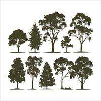 Collection of diverse tree silhouettes in various shapes and sizes vector