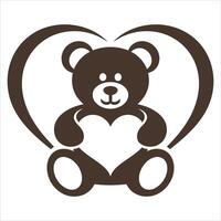 Cute teddy bear holding a heart inside a heart shape vector