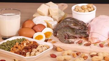Variety of protein sources arranged on a table video