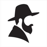 Stylized silhouette of a man in a hat with a beard vector