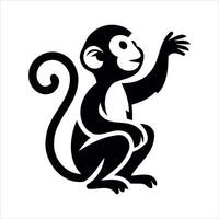 Stylized black monkey sitting and waving with a curled tail vector