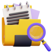An illustrated conceptual image of file management, symbolizing the modern aspects of search, digital data, and the examination of information. The image features a file folder, documents png