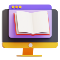 A rendered digital book is displayed on a computer screen, symbolizing the integration of literature with technology, with pages poised to share information and learning png
