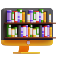 A digital bookshelf illustration displaying rows of colorful books, a perfect visual for education and knowledge concept png