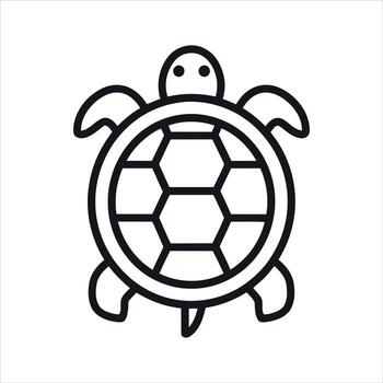 Simple line art icon of a cute sea turtle with a hexagonal shell vector