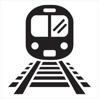 Front view of a black train icon on railroad tracks vector