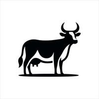 Stylized black silhouette of a dairy cow with udder and horns vector