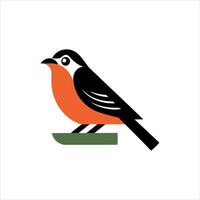 Stylized american robin perched on a green branch with black accents vector