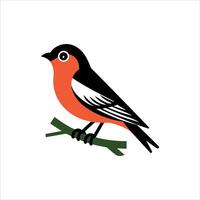 Stylized bullfinch bird with orange breast perched on a branch vector