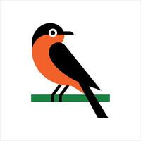 Stylized geometric robin bird illustration sitting on a green branch vector