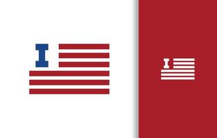 LETTER I FLAG LOGO WITH BLUE AND RED COLOR vector