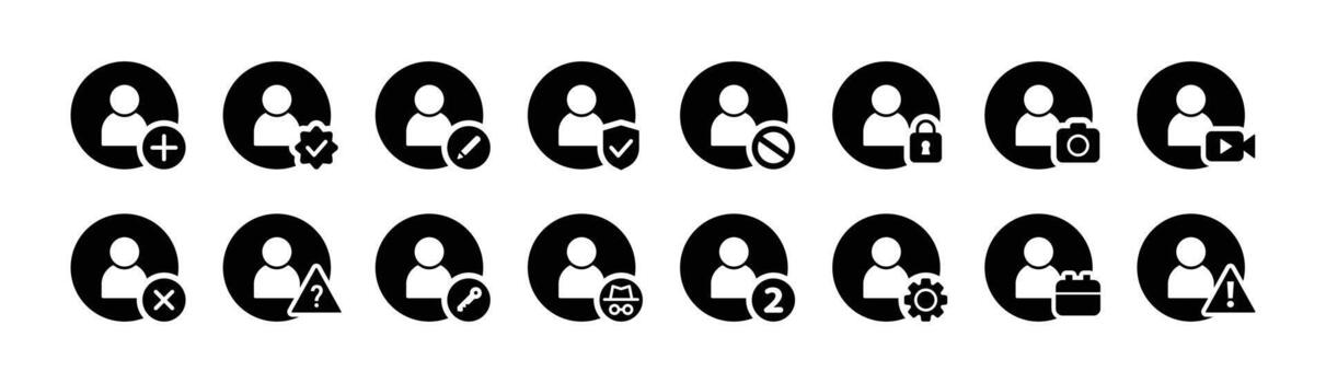 icono conjunto de usuario, avatar, agregar, verificado, seguro, privado, perfil, cuenta ajuste y más. Perfecto para presentaciones, sitio web y aplicación diseños icono glifo estilo vector