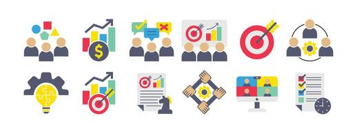 ICON SET WORKSHOP, BRAIN STORMING, PRESENTATION, PROBLEM SOLVING, TARGET, STRATEGY, TEAMWORK AND MORE. ICON FOR APP, WEBSITE, PRESENTAITON ETC. ICON IN FLAT STYLE. vector