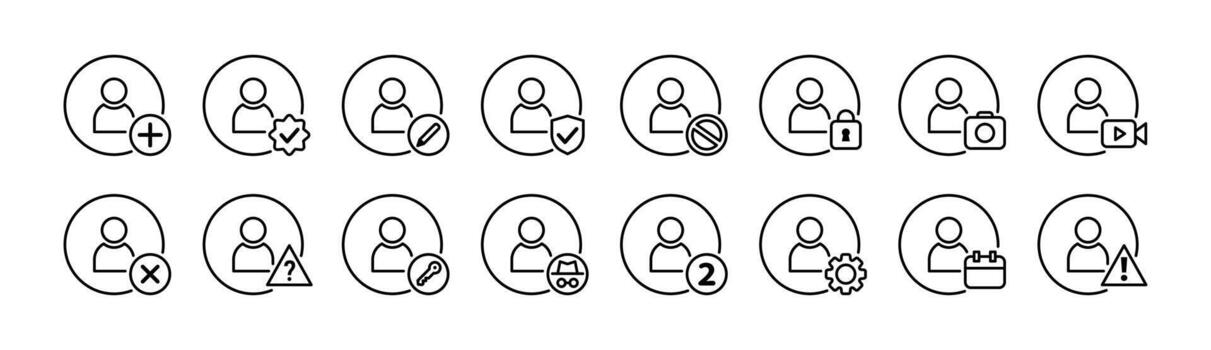 icono conjunto de usuario, avatar, agregar, verificado, seguro, privado, perfil, cuenta ajuste y más. Perfecto para presentaciones, sitio web y aplicación diseños icono contorno estilo vector