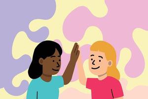 Flat Friendship Illustration - Two Friends Giving a High Five A playful scene of two friends giving each other a high five to celebrate their bond and achievements. vector