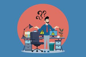 Confused Businessman. Question or problem solving, think about answer or solution, contemplation, doubt or concentration, FAQ. vector