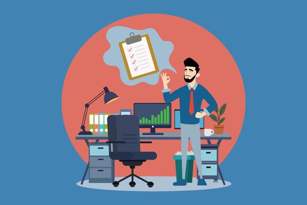 Office man making an OK hand gesture, symbolizing approval or successful results.