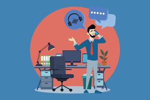 Businessman Talking on the Phone Explaining, to generate leads or sales. vector