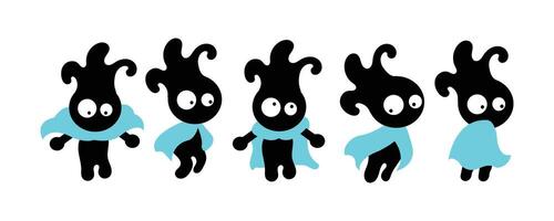 Cute Superhero Mascot Character Set. set of adorable cartoon mascot characters wearing blue superhero capes. Featuring fun and expressive poses. vector