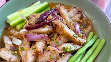 Delicious spicy pork with fresh vegetables video