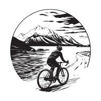 Cycling Along the Beautiful Lakeside Enjoying the Scenic View in a Relaxing vector