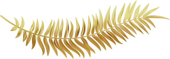 Golden palm leaf. Coconut tree branch. Exotic realistic foliage. Abstract decoration for luxury invitation and presentation design. Botanical graphic png