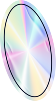 Holographic silver ellipse sticker. Gradient foil label with geometric shape. Metal stamp with neon iridescent texture. Rainbow tape for certificates and original products. png