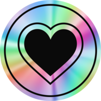 Holographic circle sticker with heart. Gradient foil shape. Neon iridescent emblem with symbol. Y2k quality tape png