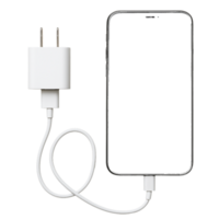 White Phone Charger Connected to Black Smartphone isolated on a transparent background png