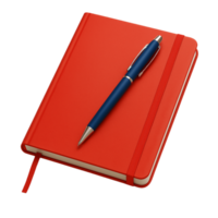 Red notebook with blue pen and elastic band isolated on a transparent background png