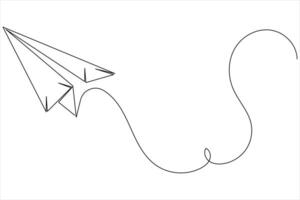 Simple outline of paper plane created using one continuous line drawing vector